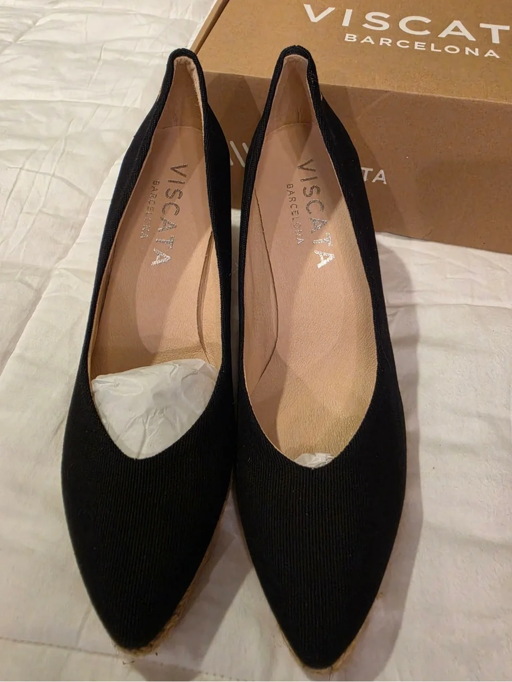Viscata Barcelona Black Roses Canvas V Cut Espadrille Wedge Pumps